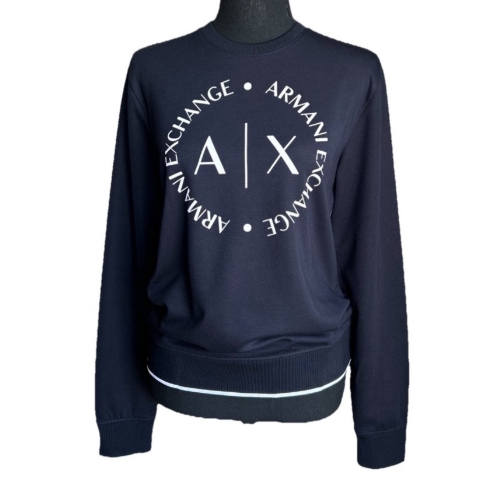 ARMANI EXCHANGE black pullover fleece sweatshirt relaxed fit Sz small